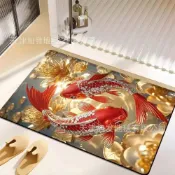 朝暮心居 新中式衛浴門口地墊好運錦鯉吸水速干腳墊硅藻泥地毯防滑墊批發[DD190109]