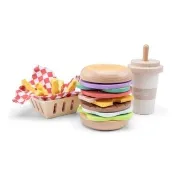 【woet by New Classic Toys】木製漢堡薯條速食組 - 家家酒系列 (廚房玩具)