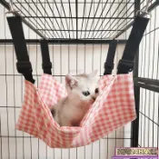 臺灣免運24H💗 貓咪掛籠吊床 寵物貓窩睡床 雙層透氣掛床 貓籠懸掛睡墊 格紋花色多款可選 寵物休息吊床配件用品