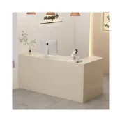 (店+)[全臺可上門安裝 開三聯發票]現代簡約米白色前臺 奶油風 L 型接待臺 商鋪公司美容院收銀桌 現代服裝店接待臺L型櫃檯