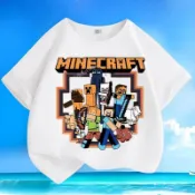  台灣發貨 MINECRAFT周邊 麥塊童裝 麥塊衣服 我的世界夏季短袖 純棉男女兒童短袖 圓領寬鬆短袖 上衣T桖 棉質