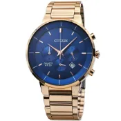 (店+)【CITIZEN 星辰】【柒號本舖】 CITIZEN星辰GENT三眼石英鋼帶男錶-藍面玫瑰金 / AN8223-54L