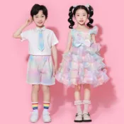 現發兒童啦啦隊表演服幼兒園蓬蓬裙中小彩虹裙合唱舞蹈表演服