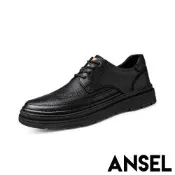 ANSEL 真皮休閒鞋 厚底鞋/真皮布洛克雕花繫帶厚底休閒鞋 黑