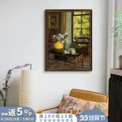 協貿國際日用品生活11館 海萊爾杜鵑花 歐式復古小眾藝術裝飾畫客廳書房玄關中古懷舊掛畫
