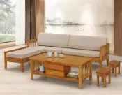 【zi_where】*法品~柚木色實木L型木製沙發組椅+大茶几+椅凳*2 $51200 (高雄市區免運)
