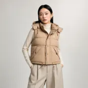 RALPH LAUREN POLO RL 熱銷刺繡小馬可卸式連帽羽絨背心(女)-卡其色