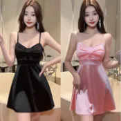 辣妹風無袖低胸純色弔帶裙純慾性感無袖露背收腰修身連衣裙女 洋裝 正韓 禮服 連身裙 包臀裙