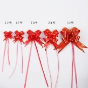 【臺灣發貨】紅色拉花水果籃裝飾春節禮盒裝飾綠植果籃婚車把手蝴蝶結綵帶