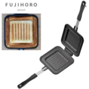 Honey Ware 日本富士琺瑯 FUJIHORO熱壓吐司三明治烤盤HS-11007條紋式(不沾鍋鐵氟龍+鋁合金製;適直火瓦斯爐)取代烤麵包機烤吐司機