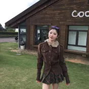 【白鴿潮流服飾】美拉德套裝氣質長袖外套女秋冬撞色格子百褶裙短裙兩件套