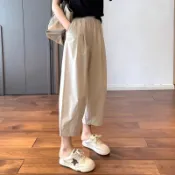 【台南出货】 大尺碼褲子  日系夏裝 寬鬆長褲 夏季薄款藏肉九分工裝哈倫氣球褲寬鬆高腰蘿蔔褲可開發票