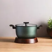 【Sambonet】IUSE研選 義大利製 Titan 陶瓷不沾鍋 雙耳湯鍋 28cm / Pro Green (附蓋/IH爐可用鍋)
