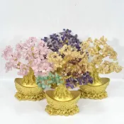 (店+)【御古齋】天然 五色水晶 黃水晶 紫水晶 粉水晶 龍鳳元寶招財樹 元寶樹 發財樹 招財進寶 開運擺件 兩款尺寸 0211