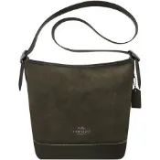 COACH 橄欖綠色麂皮肩背/斜背水桶包-大型