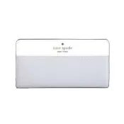 KATE SPADE Madison十字紋拚色多卡對扣式長夾(米色/藍灰色)