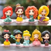 💜台灣熱賣💜Q 版迪士尼公主全角色公仔 白雪仙杜瑞拉長髮美人魚木蘭茉莉 櫻花花瓣底座 蛋糕裝飾擺設生日禮物小模型