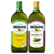 【Monini】莫尼尼特級冷壓初榨橄欖油1000mlx1瓶+葡萄籽油1000mlx1瓶(可生飲/酸價0.3%/義大利市佔第一名)