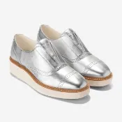 【Cole Haan】ORIGINALGRAND PLATFORM LACELESS OXFORD 厚底無鞋帶牛津鞋 女款寬楦 銀色(W32193)