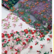 iAsa愛莎【現貨/手作材料】薔薇花開 雙邊網紗刺繡蕾絲花邊Lolita服裝婚紗娃衣童裝裝飾輔料