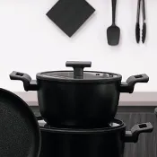 【Sambonet】義大利製 Titan鈦塗層不沾鍋雙耳湯鍋20cm-附蓋