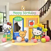 🔥臺灣出貨🔥生日快樂週歲滿月百天定製Kitty玉桂狗小女警角色kt板氣球佈置b