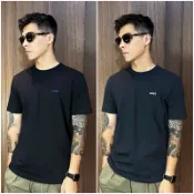 美國百分百【全新真品】BOSS 短袖 棉質 T恤 圓領 T-shirt 休閒 上衣 LOGO 短T 黑色/深藍 CP67