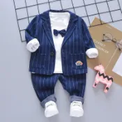 男童小西裝三件套春秋--嵗寶寶帥氣套裝花童禮服