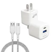 【WELLY】氮化鎵GaN 20W雙輸出迷你充電器+USB to Type-C 耐拉編織充電線100CM