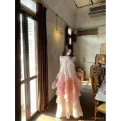 Smile甜心衣櫥 Studio重工蕾絲蕾絲多層大裙擺遮胯收腰顯瘦吊帶連衣裙女
