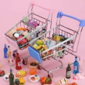 現貨⭐️迷你購物車手推車 寶寶過家家超商手推車 微縮食玩模型 桌面收納車 兒童手推車模擬迷你購物車超市玩具車 娃娃屋配件