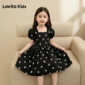Lovito 休閒 Kids 黑色荷葉邊洋裝 春夏季 女童連衣裙 L168LD183