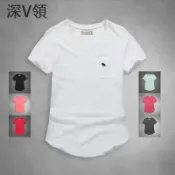  女生 AF A&F 素色 V領 純棉 女T 休閒短T 短袖T恤 刺繡小鹿 麋鹿 短Tee 精梳純棉 短袖T-Shirt