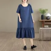【韓國K.W.】韓國空運薄丹寧清透愛戀寬鬆牛仔拼接背心洋裝(小香風/輕量涼感/背心裙/休閒/日系/通勤/渡假)