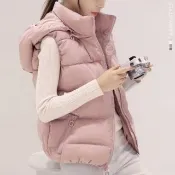 【Amay Style 艾美時尚】現貨 中大尺碼女裝 背心 日韓設計 可拆式連帽仿羽絨保暖鋪棉背心外套。M-4XL(4色)