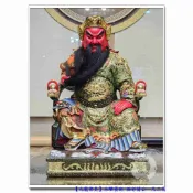 【九龍佛具】坐虎皮椅持春秋關聖帝君 文關公 關雲長 恩主公﹝極彩樟木精雕 一尺三高﹞神桌佛桌佛櫥佛聯神明彩公媽龕@板橋