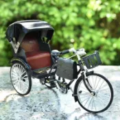 閤金仿真黃包車模型兒童玩具創意懷舊老上海人力三輪車自行車擺件