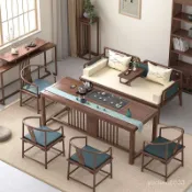 精選【廠傢直髮 免運】羅漢床茶桌椅組閤新中式實木功夫茶臺黑衚桃禪意茶樓茶室傢具茶幾 WLWI