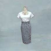 *♡*正韓/黑白格紋/顯瘦彈性長裙/25-28吋腰/近全新/二手《Anna的百寶箱》A07