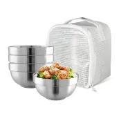 【SADOMAIN 仙德曼】（4入組）316不鏽鋼雙層隔熱碗袋裝組14cm(隔熱碗/餐碗/飯碗/湯碗/戶外/露營)