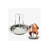 (店+)露營專用不銹鋼烤雞架【好勢露營】BBQ 不鏽鋼料理工具 燒烤 烤肉 戶外DIY烤雞 可拆卸 滴油盤三角支架