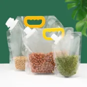 🎉『包滿溢專賣場』🎉透明五穀雜糧收納袋防潮食品自立密封袋手提大口徑液體飲料吸嘴袋
