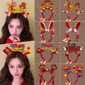 💕廠家直銷💕新年髮箍馬年創意扭扭棒頭箍元旦年會可發光頭飾紅色春節喜慶髮飾