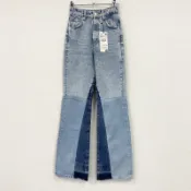 【DOKODEMO】ZARA 牛仔褲/牛仔褲，全新庫存，拼接，拉鍊門襟，撞色，靛藍色，32 碼，古著。