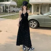 【AS 梨卡】隔日到貨 女裝 長裙 洋裝 連身裙 圓點洋裝 百搭洋裝 露背長裙 度假洋裝 夏天吊帶 GA474
