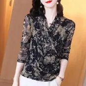 (店+)【Paiya 派亞】網紗上衣女四季春秋新款上檔次打底衫女洋氣小衫短款T恤 M-5XL可穿