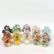 (店+)【御古齋】天然 玉石水晶 小招財樹 發財樹 玻璃小聚寶盆 增補五行 平安納福 招財進寶 開運擺件 多種款式 0421