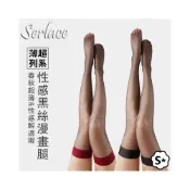 (店+)台灣出貨Serlace性感黑絲襪過膝襪膝上襪半截黑色玫紅蕾絲襪滑絲襪 OL長腿高筒長筒裸感JK襪拼接襪大腿襪壓力瘦腿襪