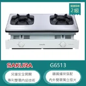 櫻花牌 G6513（NG1）｜嵌入式不鏽鋼瓦斯爐｜雙環內焰｜內外雙環獨立｜鑄鐵爐架｜清潔盤｜天然瓦斯