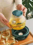 全球選品1館 生活百貨 輕奢加厚耐熱玻璃花茶壺套裝蠟燭泡茶壺煮茶水果茶壺下午茶茶具